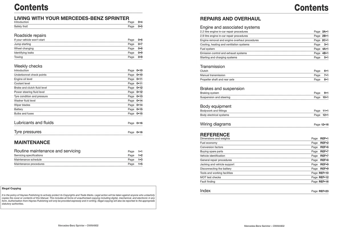Mercedes-Benz Sprinter Diesel (95 - Apr 06) Haynes Repair Manual