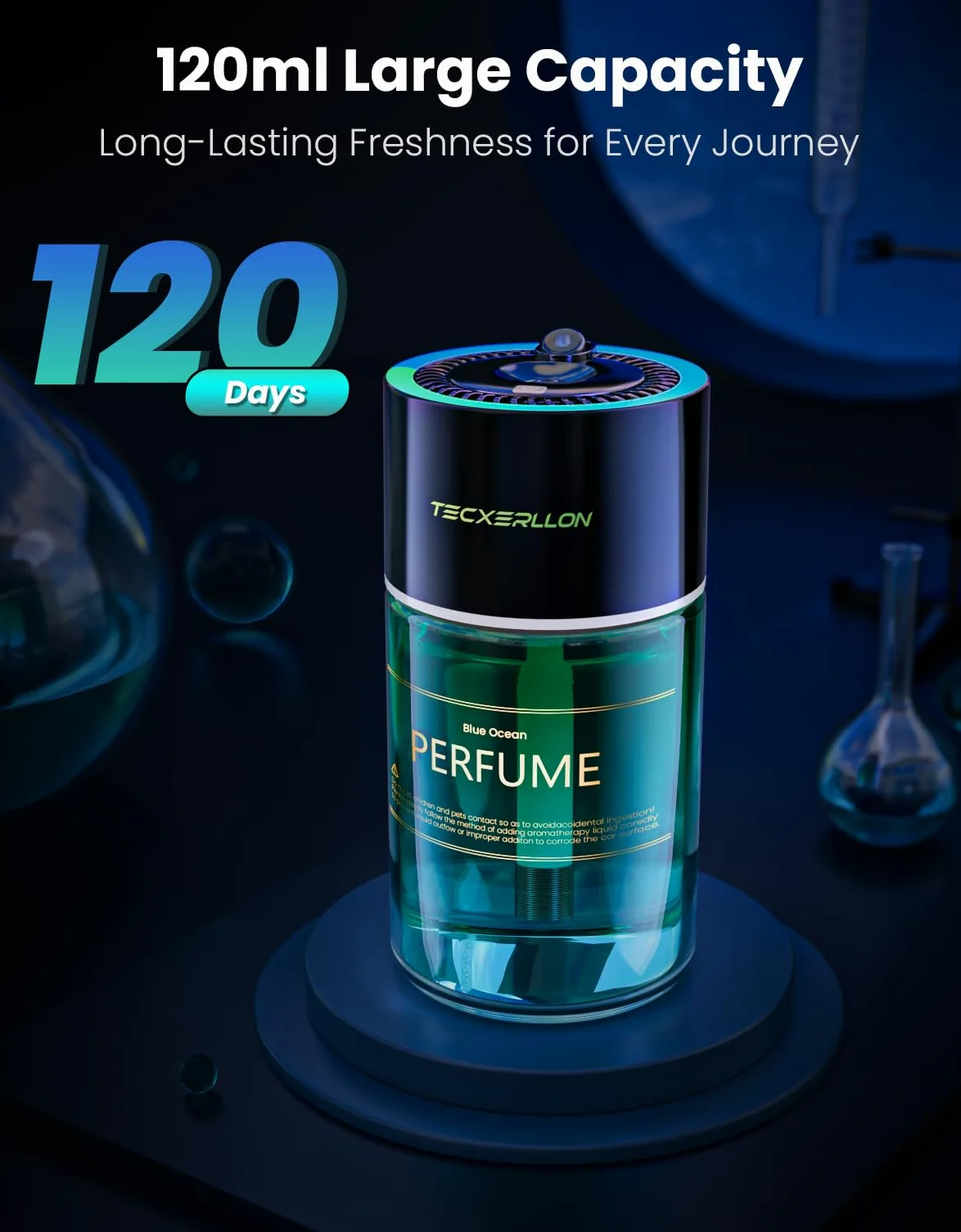 Difusor de Aroma para Coche con Luz RGB y Proyección Estrellada, 4 Modos de Fragancia, 120 Días de Uso, Recargable por USB-C, Auto Encendido/Apagado, Fragancia Oceánica, 120ML