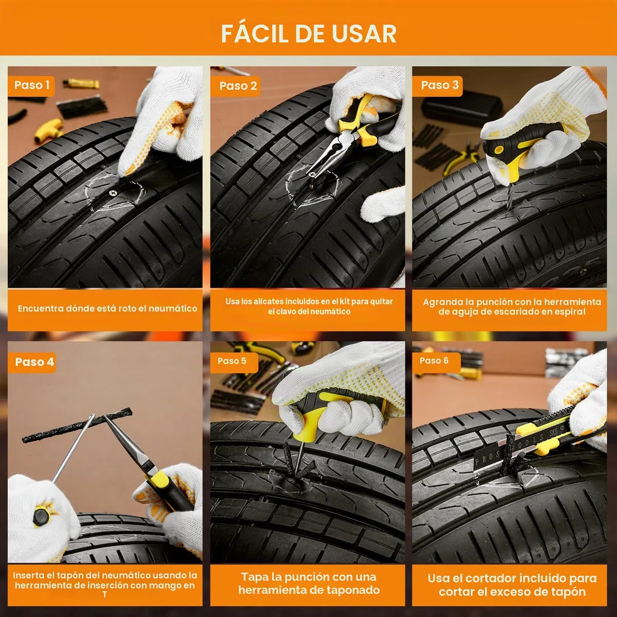 Kit de reparación de neumáticos – 27 piezas – Kit de parche y tapón para pinchazos con estuche, kit de parche de neumáticos portátil con sellador, ideal para coche, motocicleta, camión, furgonetas
