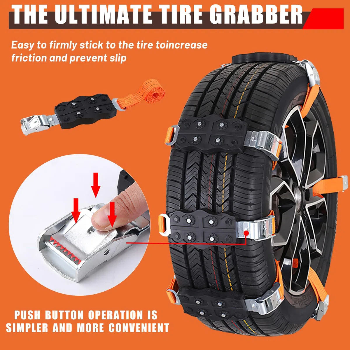 Cadenas de Nieve de Goma para Neumáticos de Invierno, Universales para Coches, Cinturón Antideslizante (S-2pcs)
