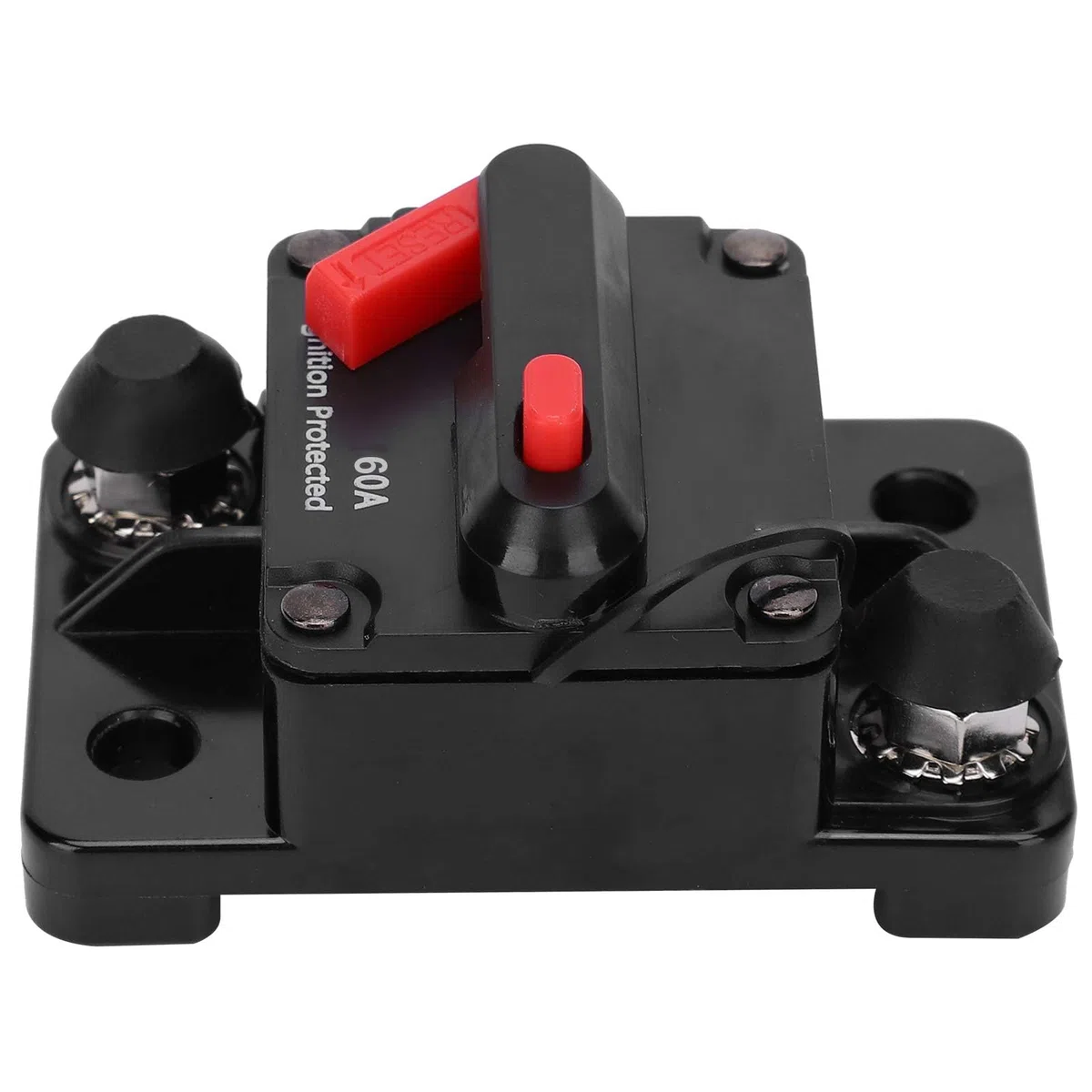 Disyuntor Portafusibles de Reinicio Automático Impermeable de Cobre Rojo DC12-42V con Cubierta Protectora de Plástico 60A para Protección Eléctrica (60A)