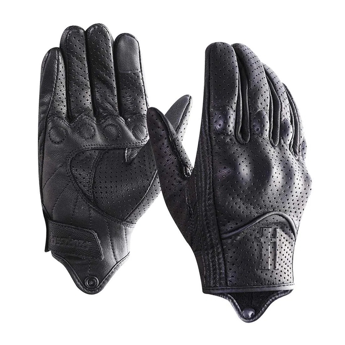 Harssidanzar Guantes de Moto de Cuero con Pantalla táctil de Piel de Cabra de Dedo Completo para Hombre GM028E