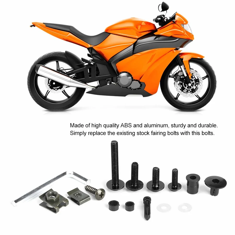 Kit de Pernos de Carenado de Motocicleta Universal de 223 Piezas, Sujetadores de Tornillos de Parabrisas de Motocicleta M5 M6, Kit de Surtido de Tornillos de Arandelas y Tuercas(Black)