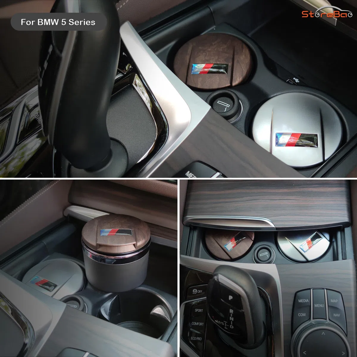 Cenicero de Coche para BMW Serie 1/3/5/7 y X1/X3/X5/X6, con Luz LED y Tapa, Desmontable y Portátil (Fibra de carbon)