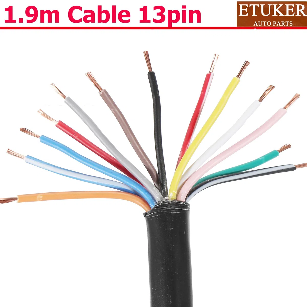 Metal Conector Precableado de 13Pines para Remolque,Zócalo de Remolque con 1.9m Cable Precableado 13Polos (13MZ)