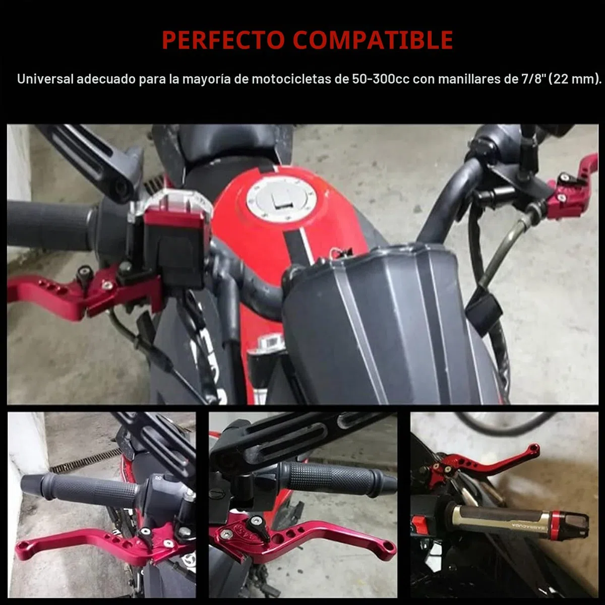 Longzhuo Palanca de Motocicleta Universal 7/8" (22 mm) - Freno y Embrague para Moto Cross 50 cc - Mango de Freno (Rojo)