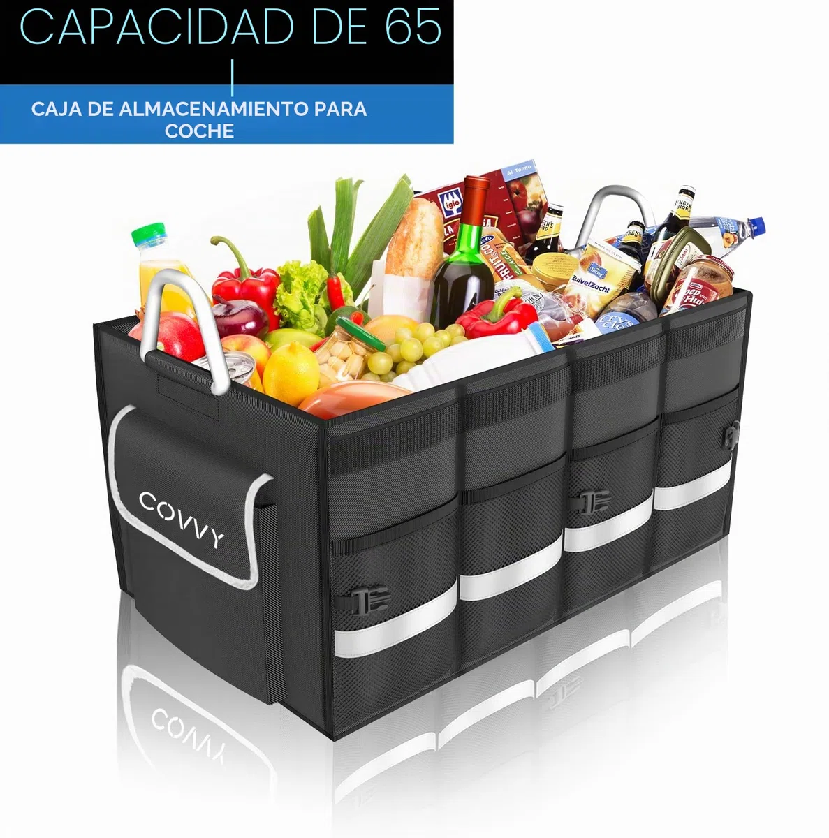 Organizador maletero coche, con bolsillo con solapa, bolsillos laterales y asa fuerte, parte inferior antideslizante, organizador de maletero de coche pequeño y SUV