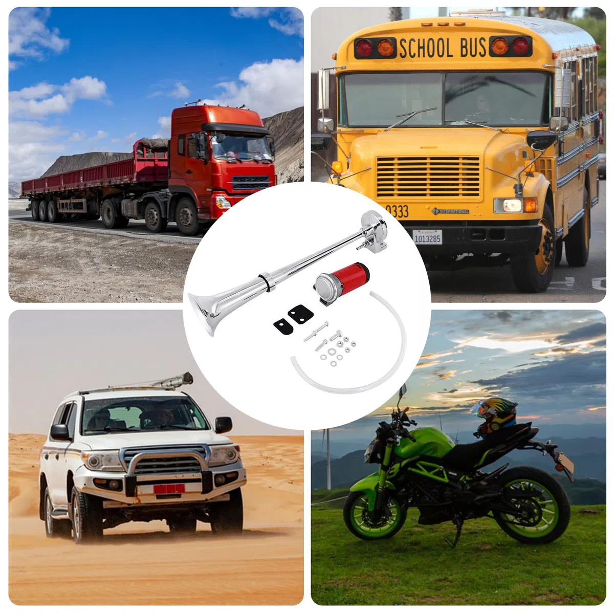 Cerioll Bocina De Camión De 12V 150db, Bocina De Aire Con Kit De Compresor, Air Horn, Universal Loud Horn, Para Camión, Barco, Tren, Barco Etc (Plata)