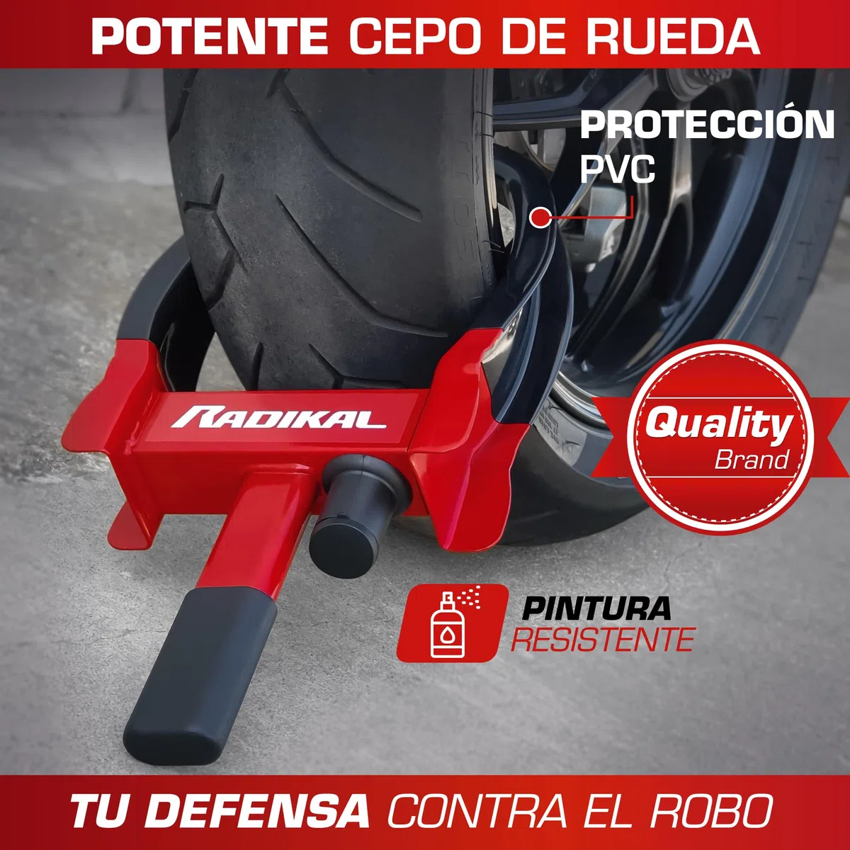 RADIKAL RK1001 Cepo Antirrobo Rueda Coche, Universal Regulable 18-29cm, Cerradura Alta Seguridad, Antiarañazos, Antirobo Inmovilizador Abrazadera para Bloqueo Coche, Furgoneta, Caravana, Remolque