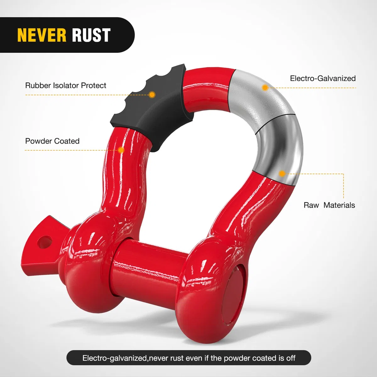 Nilight 90053B Paquete de 2 Ganchos en D de 1.9 cm, Capacidad de 4.75 toneladas, con Pasador de 2.2 cm, Ganchos de recuperación Todoterreno con aisladores y Arandelas para Jeep, camión, Rojo