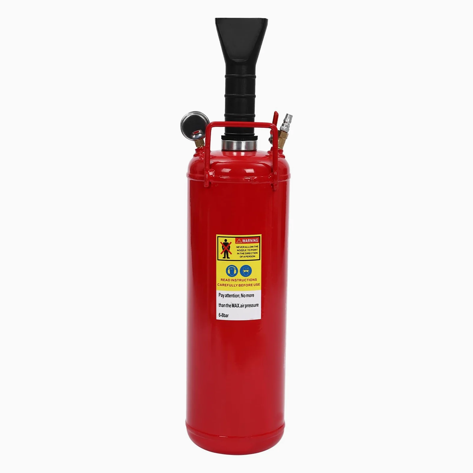 Inflador de neumáticos con medidor para motocicletas y vehículos eléctricos - Capacidad de 2 galones - Presión de trabajo 6-8 bar - Material de hierro rojo - Manómetro y asa de transporte