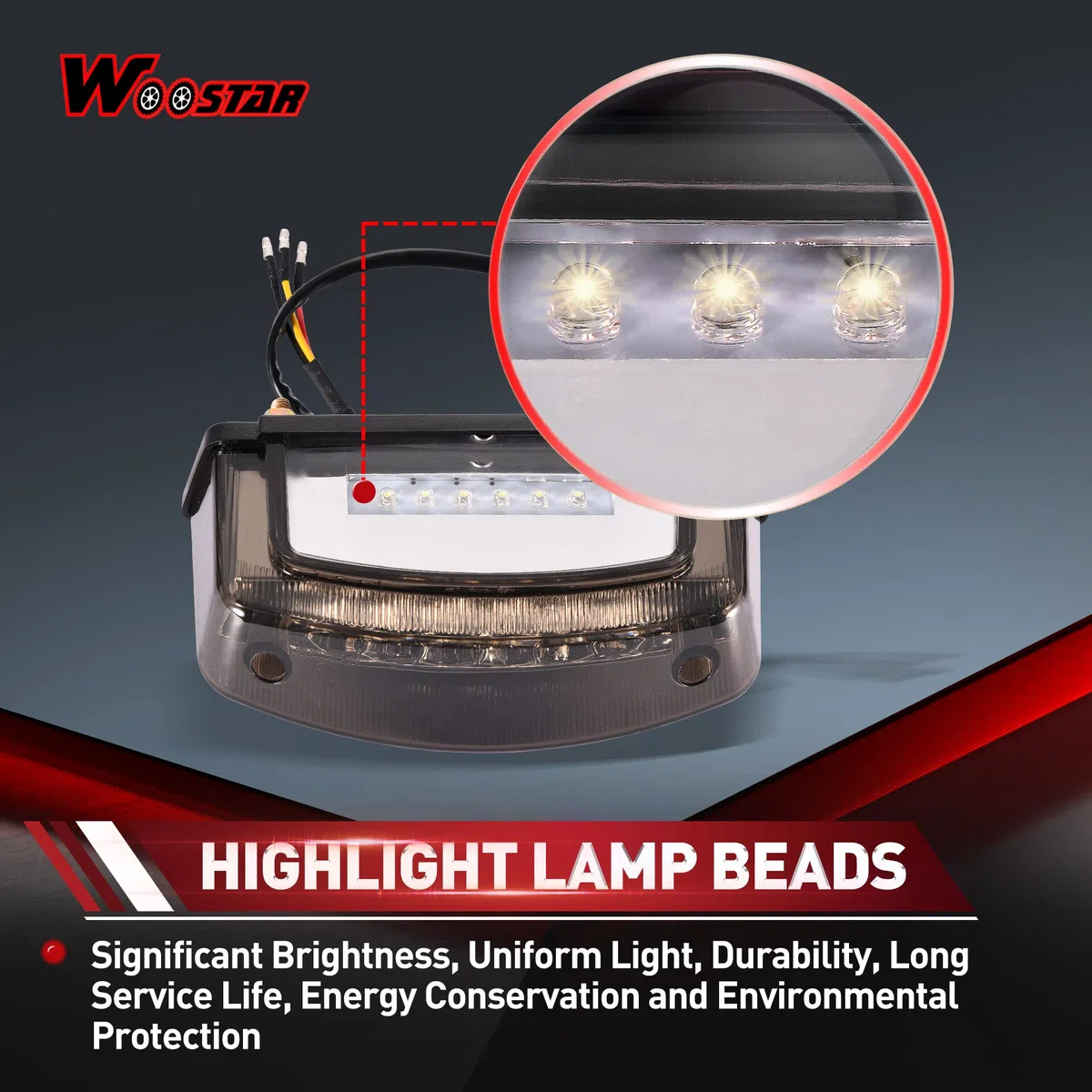 WOOSTAR 3 Cables Luz Trasera LED de Freno Trasero Reemplazo para 50cc 70cc 90cc 110cc 125cc 150cc Motocicleta Scooter Dirt Pit Bike Off-Road ATV 5 Wheeler Quad Negro