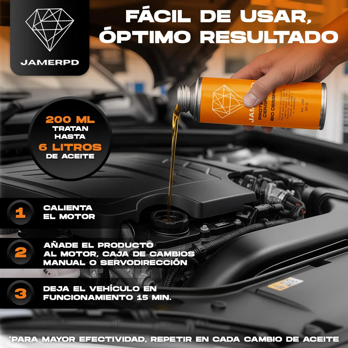 JAMERPD Protector Cerámico 200ml | Aditivo para Motor, Caja de Cambios y Dirección | Reduce Desgaste, Mejora Lubricación y Elimina Ruidos | Compatible con Diésel y Gasolina