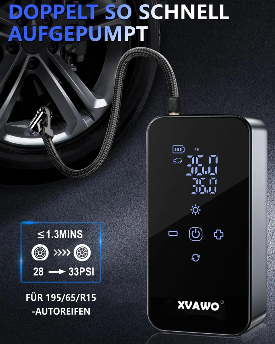 Compresor Aire Portatil 150PSI: Inflador Ruedas Coche con Batería | Hinchador Electrico Con Parada Automática Para Coche Moto Bicicleta y Balones
