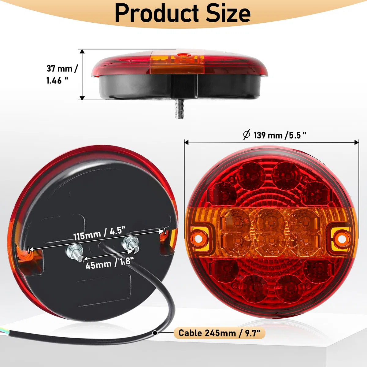 2 x Pilotos Traseros Remolque Redondo LED 12V/24V Rojo Luces Remolque Homologados E11, Impermeable IP67, 3-en-1(Freno/Posición/Intermitentes) para Remolques Camións Caravanas
