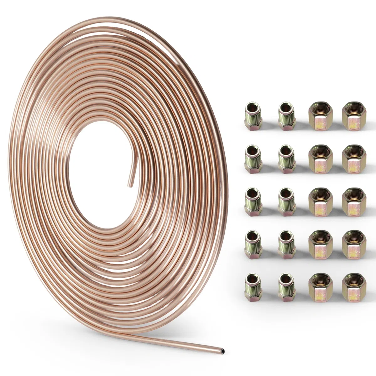 Tubo de freno de acero recubierto de cobre de 32.8 pies de 3/16 pulgadas kit de líneas de freno de repuesto para automóviles con 20 accesorios de tuercas (32.8 pies de 3/16 pulgadas)