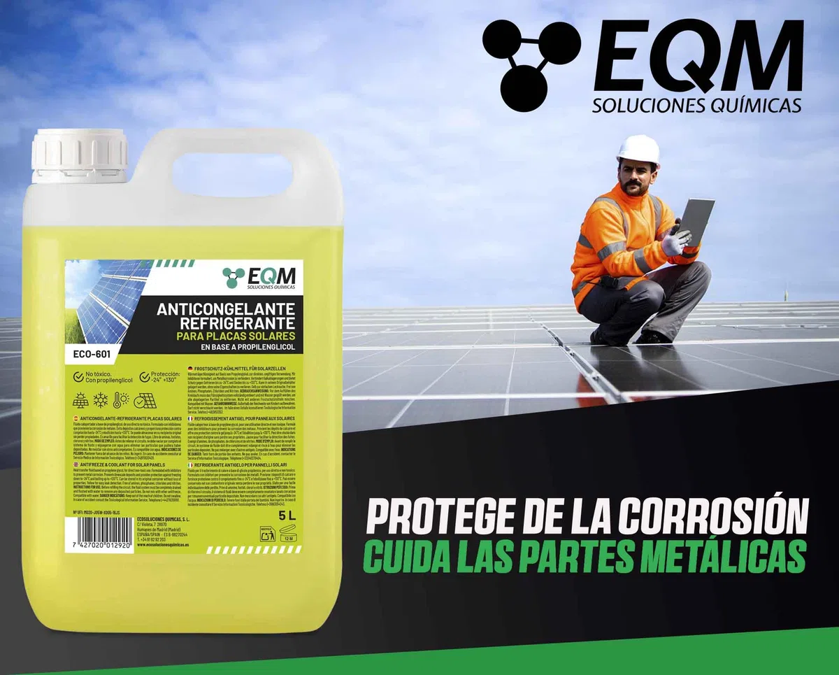 EQM - ECO-601 - Refrigerante-Anticongelante para Placa Solar - 5L - Líquido Caloportador con Base de Propilenglicol - No tóxico