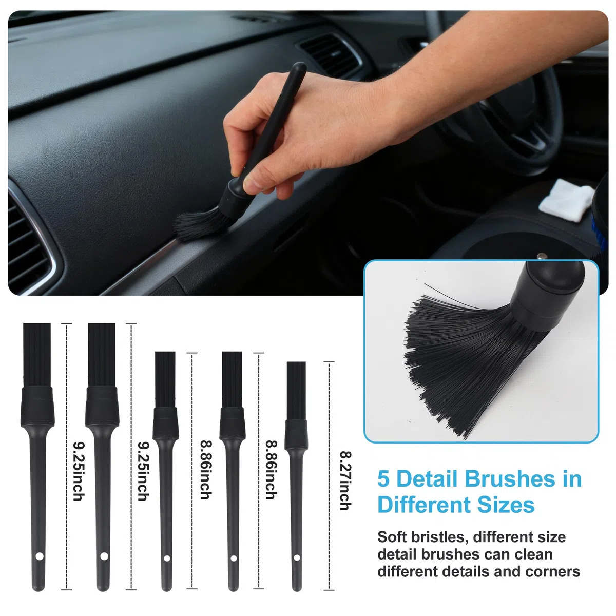 31 piezasKit Limpieza Coche,Cepillo Limpieza Coche Kit, Limpieza Coche Interior, incluye cepillo, esponja de pulido,adecuado para rejillas de ventilación,tablero de instrumentos, motor, ruedas