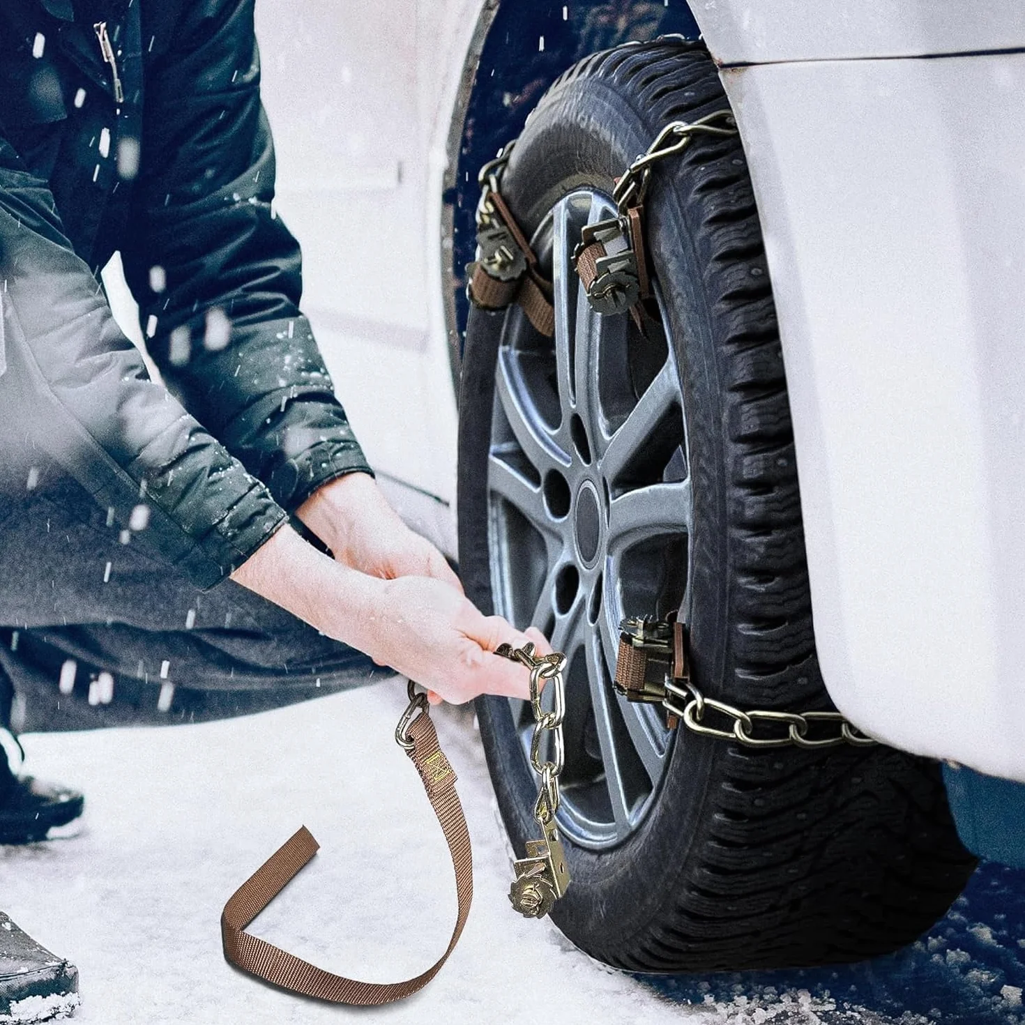 Cadenas de nieve para coche, 165-285 mm, cadena de nieve para neumáticos de coche, cadena de emergencia, para coche, camión, SUV, carretera, nieve, carreteras, 8 unidades con pala de plástico