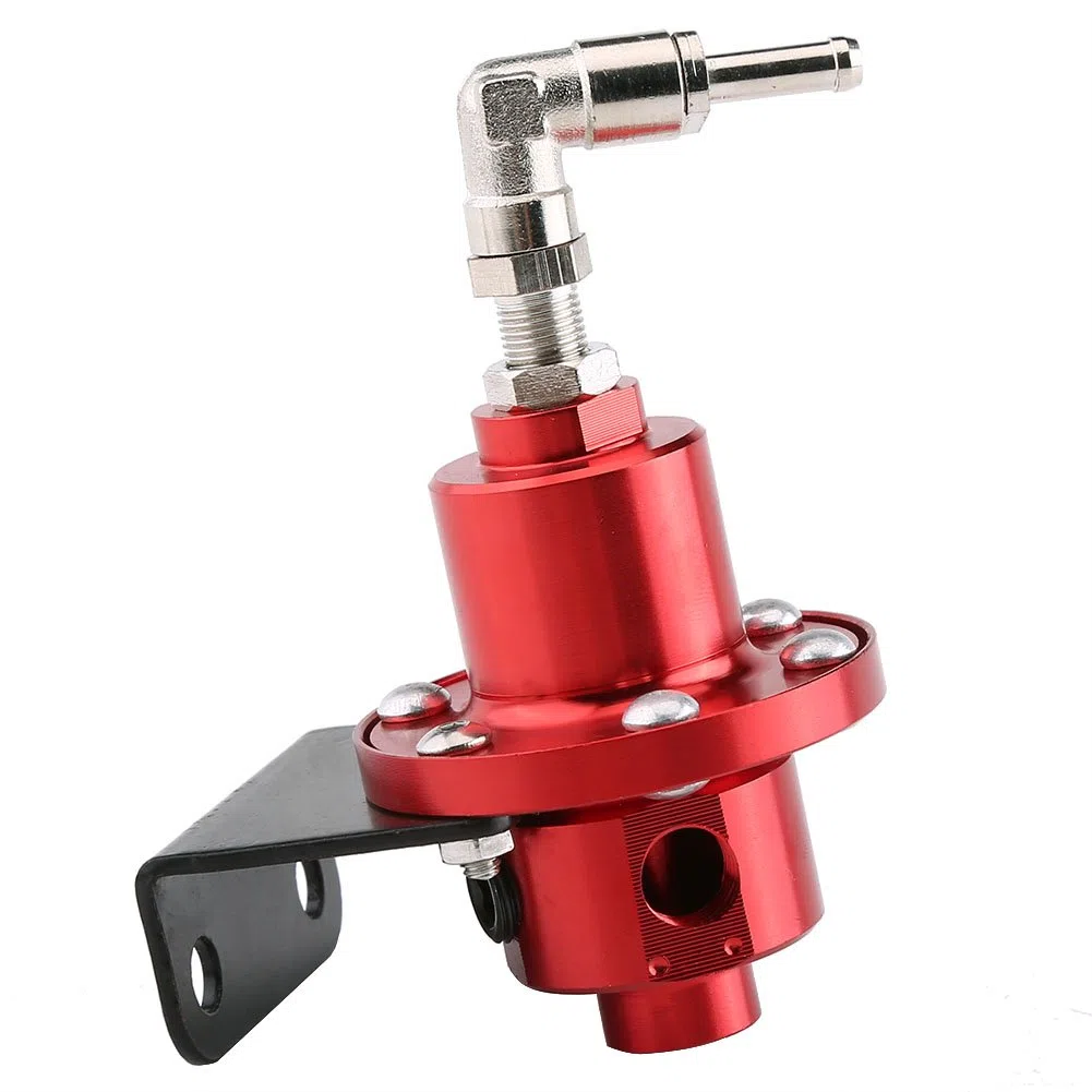 Yctze Regulador de presión de combustible FPR ajustable de aluminio universal con manómetro para automóvil(rojo) regulador de gasolina aem