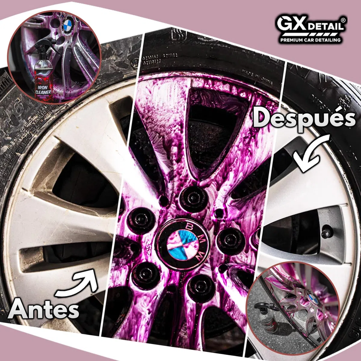 GxDetail Descontaminante Férrico para Llantas y Carrocería 1 Litro - GxDetail – Fórmula Avanzada – Limpiallantas sin Frotar - Elimina Ferodo y Grasa – Limpiador de Uso Rápido – No daña Pintura
