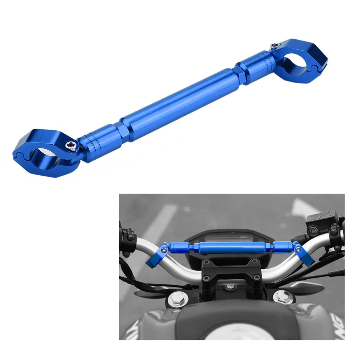 Barra de equilibrio AUTO para manillar de motocicleta, barra cruzada universal para manillar de motocicleta de 22 mm (AZUL)