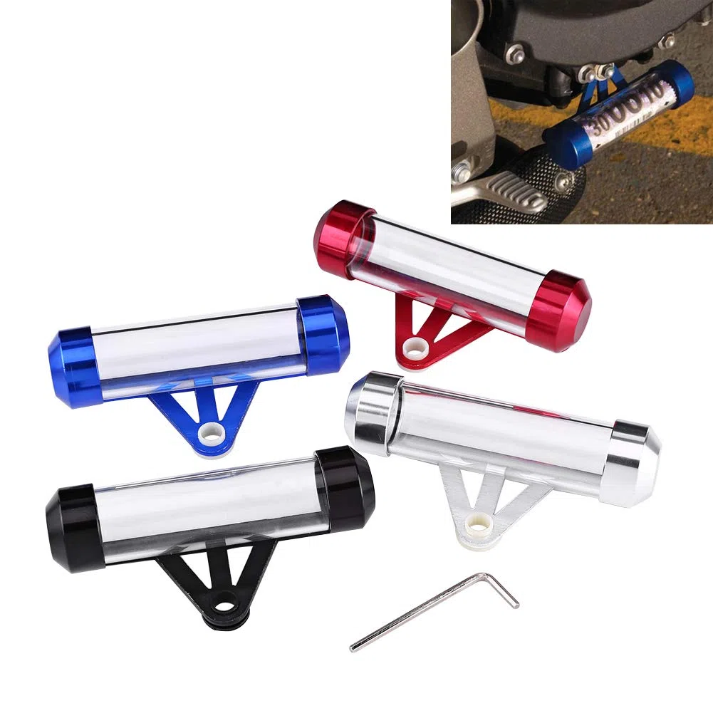 Tubo Seguro para Moto, Soporte para Disco Fiscal, Tubo para Pegatina ITV, Soporte de Tubo de Impuestos de Disco Cilíndrico, para la Mayoría de las Motocicletas (Plata)