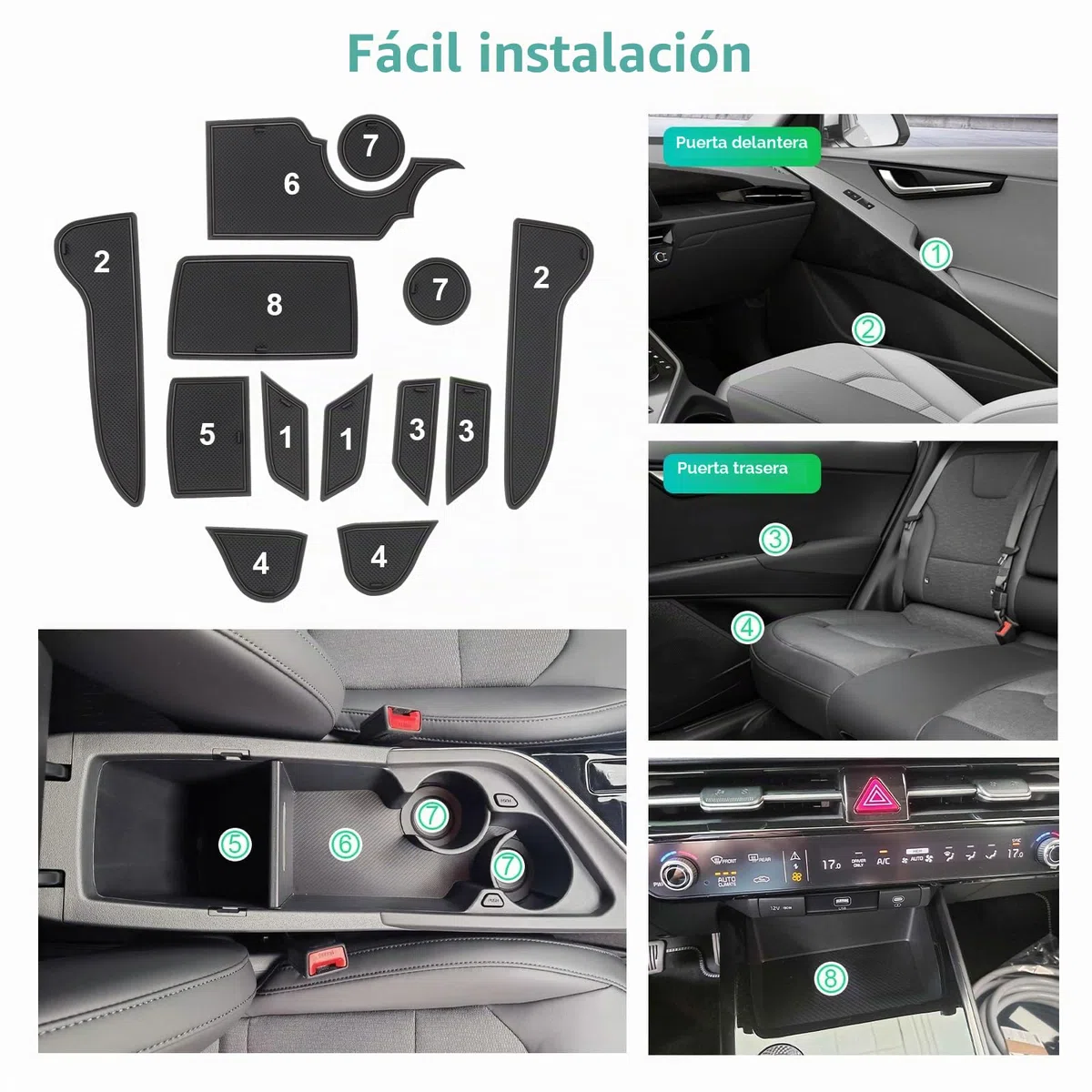GAFAT Compatible con Kia Niro SG2 Hybrid e-Niro EV 2022-2025 Alfombrillas Antideslizantes, Niro 2024 Alfombras de Goma Antideslizantes Consola Central, Soporte para Vasos, Niro SG2 Accesorios (Negro)