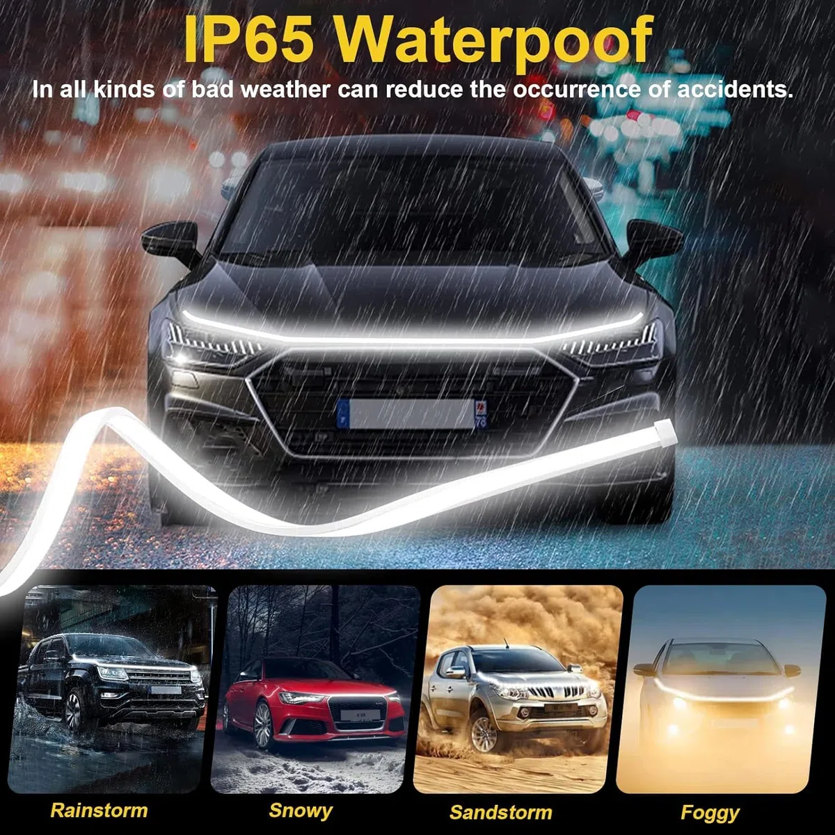 Tira luminosa LED para campana de coche, 1,8 m, 12 V, LED dinámico, brillante, exterior, flexible, tira de luz, luces diurnas para coche, camión, SUV, 71 pulgadas