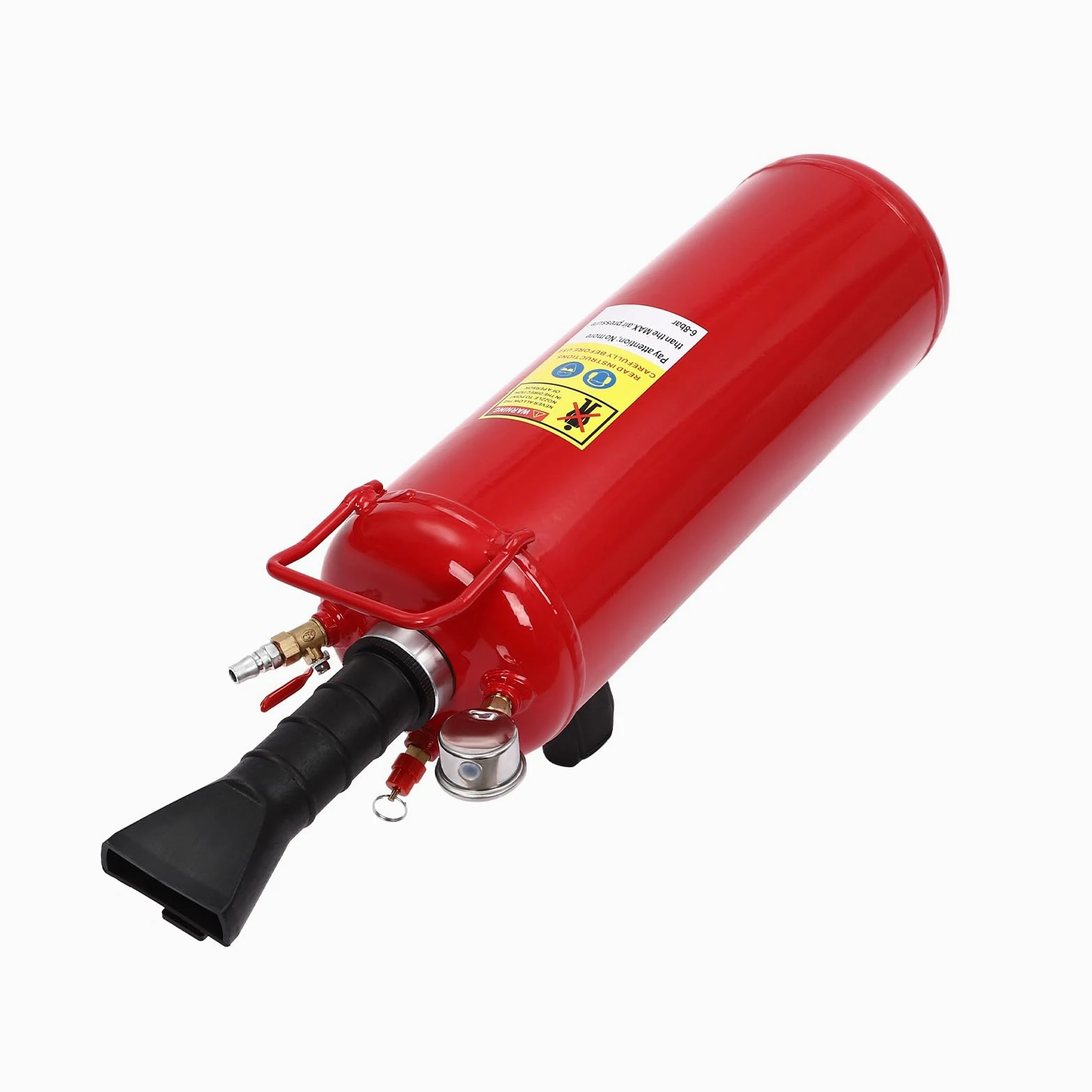 Inflador de neumáticos con medidor para motocicletas y vehículos eléctricos - Capacidad de 2 galones - Presión de trabajo 6-8 bar - Material de hierro rojo - Manómetro y asa de transporte