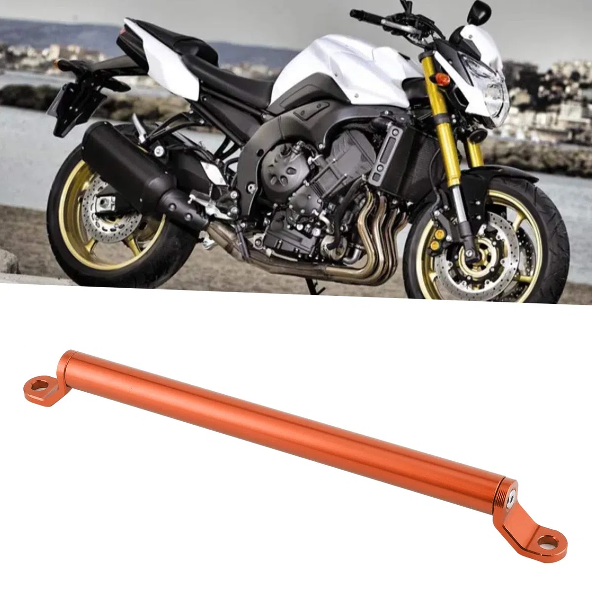 Barra de equilibrio de motocicleta Aramox, barra de equilibrio CNC de aleación de aluminio, manillar transversal, refuerzo extendido para motocicleta(naranja)