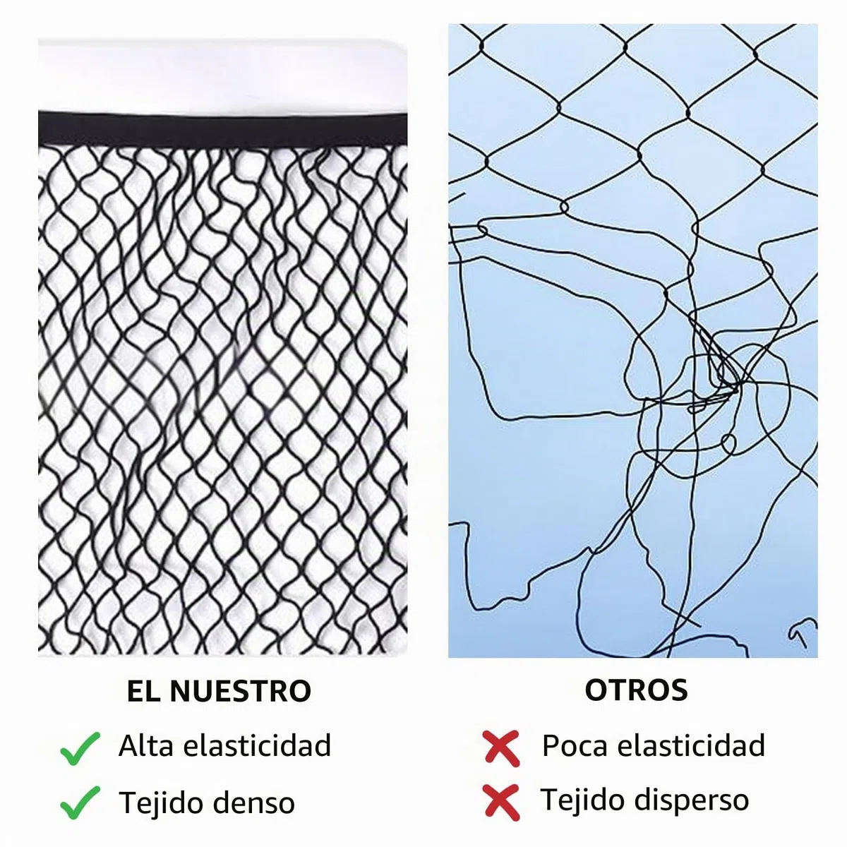 Red de carga elástica, 1,2 x 1,2 m, red de carga para maletero de coche, red de equipaje con 6 ganchos, organizador de red de almacenamiento de coche, malla para camiones, SUV