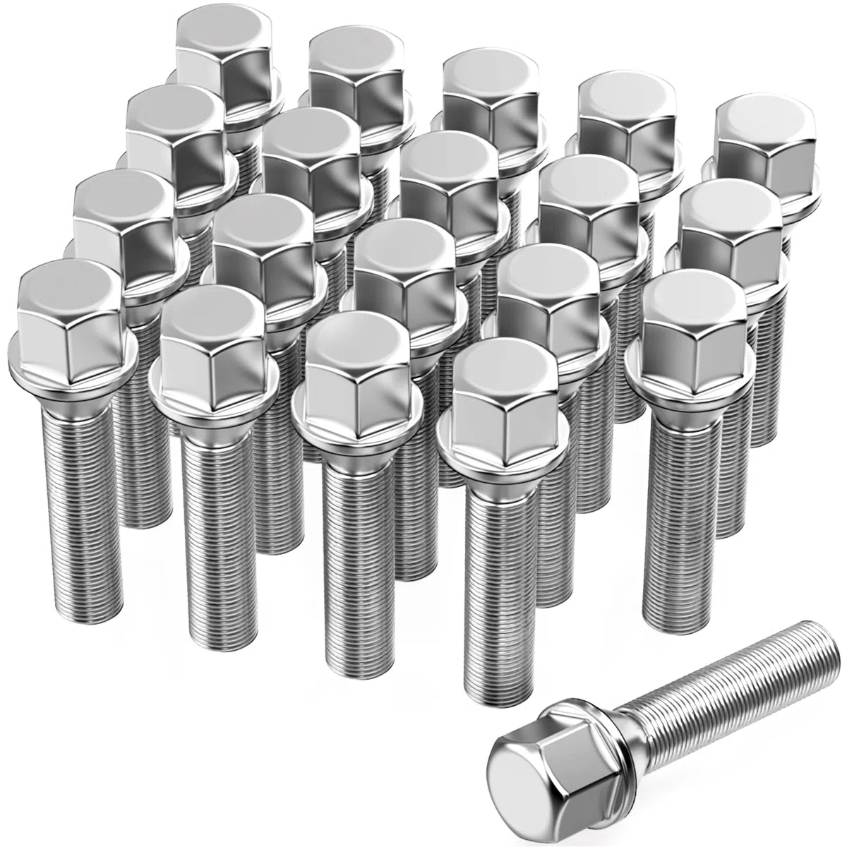 20 tornillos de rueda extendidos, pernos de rueda para espaciadores de rueda, M12 x 1,5 x 45 mm, cono, SW 17 mm, compatibles con BMW