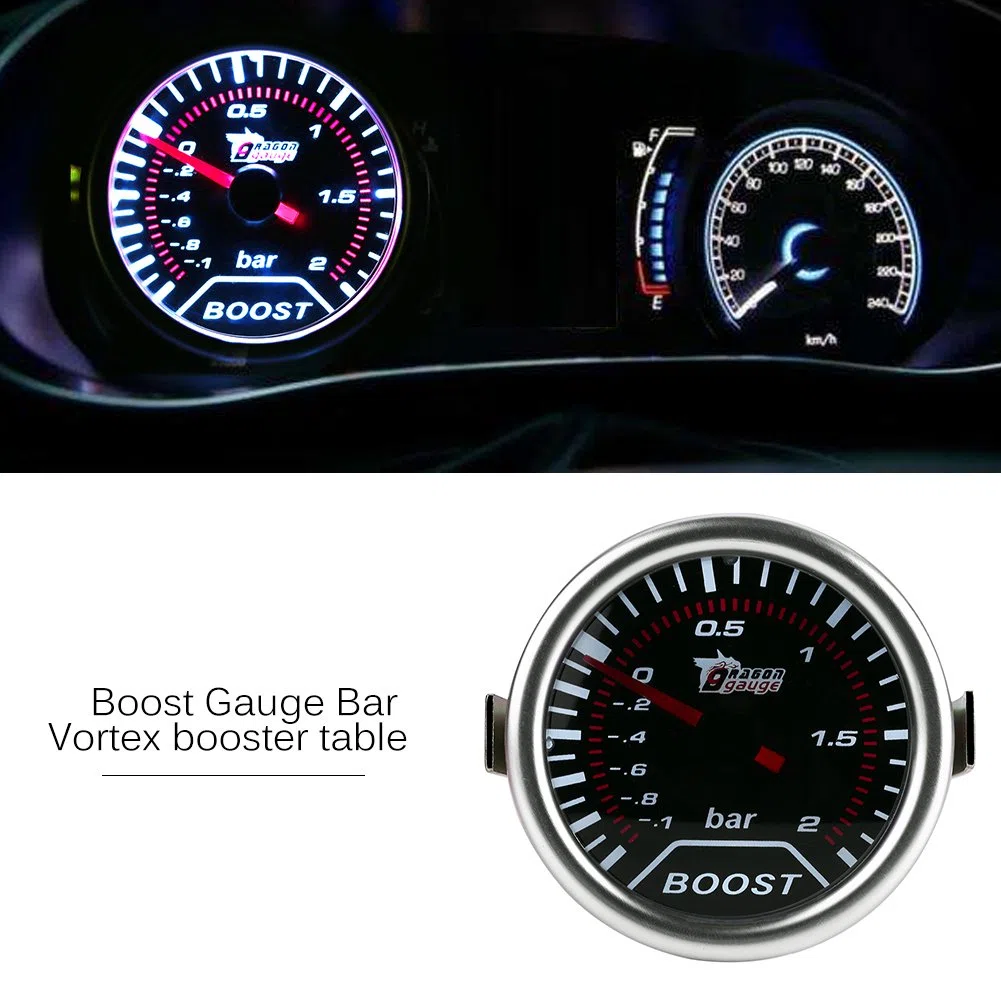 Qiilu 2 pulgadas (50 mm) Universal Turbo Boost Meter Indicador de presión Coche Rojo Led Puntero de barra 12V