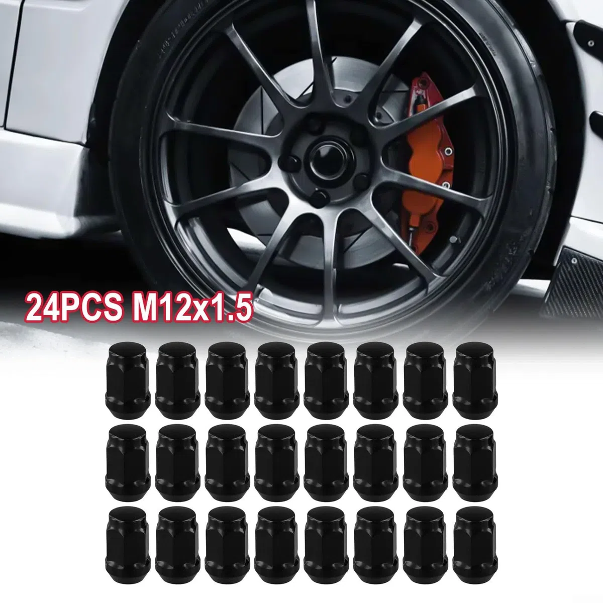 24 tuercas de llanta de 12 x 1,5 para Land Cruiser y para coches Ford con diseño de asiento cónico y tamaño de enchufe de 19 mm