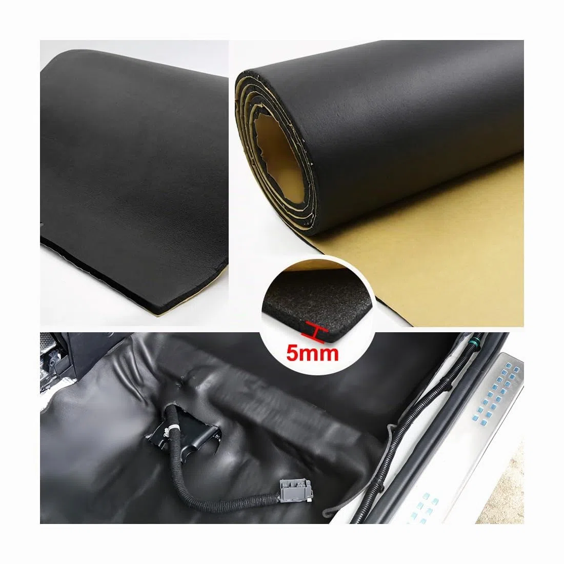sourcing map 200cmX50cm Aislante Térmico Insonorizante Negro Forro Papel Adhesivo 5mm De Espesor Espuma Aislante Acústico Insonorización Coche
