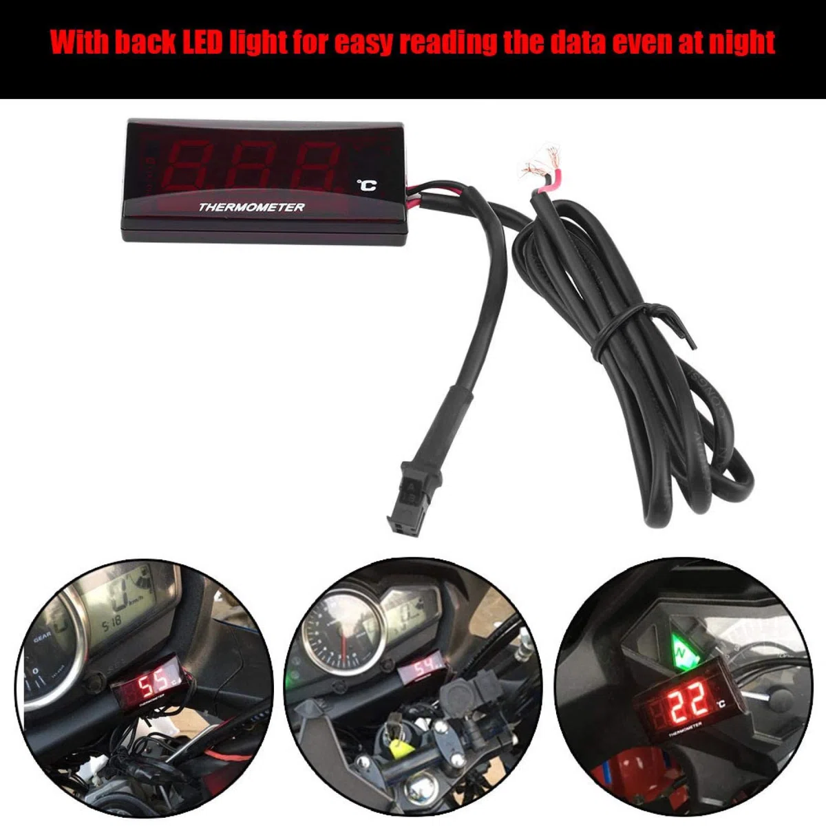 Yctze para reloj de temperatura para moto marcador de temperatura moto Termómetro de motocicleta, termómetro digital universal para motocicleta, medidor de temperatura del agua, medidor de temperatu