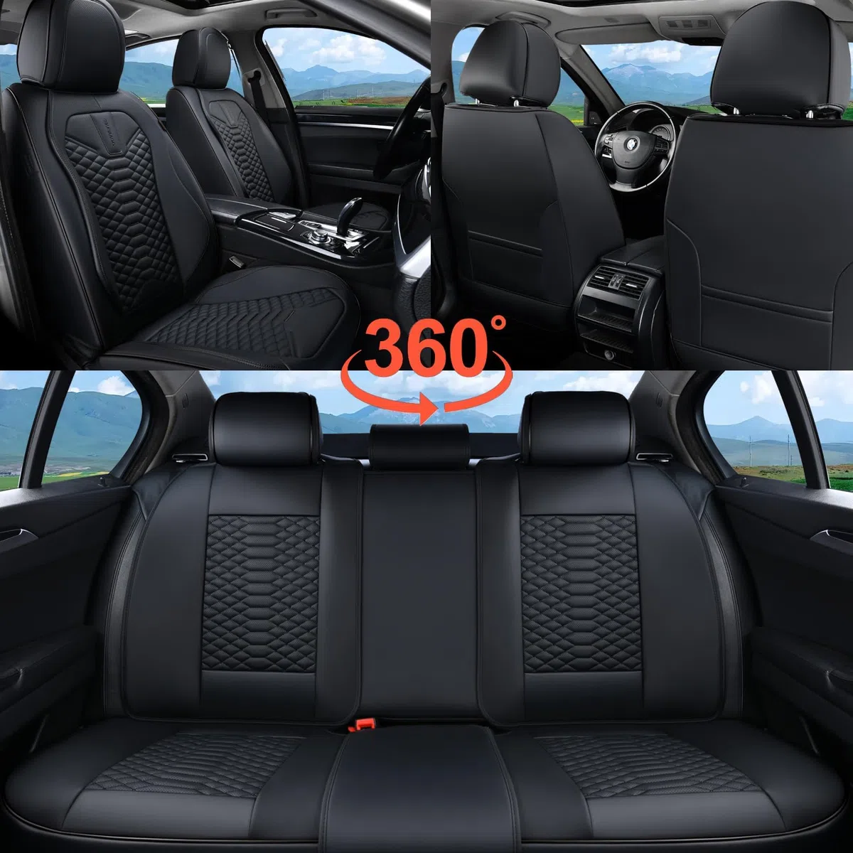 Coverado Juego Completo de Fundas de Asiento de automóvil, Fundas universales de Piel de napa automóviles, Cojines de Asiento Impermeables, Protectores de Asiento Delantero y