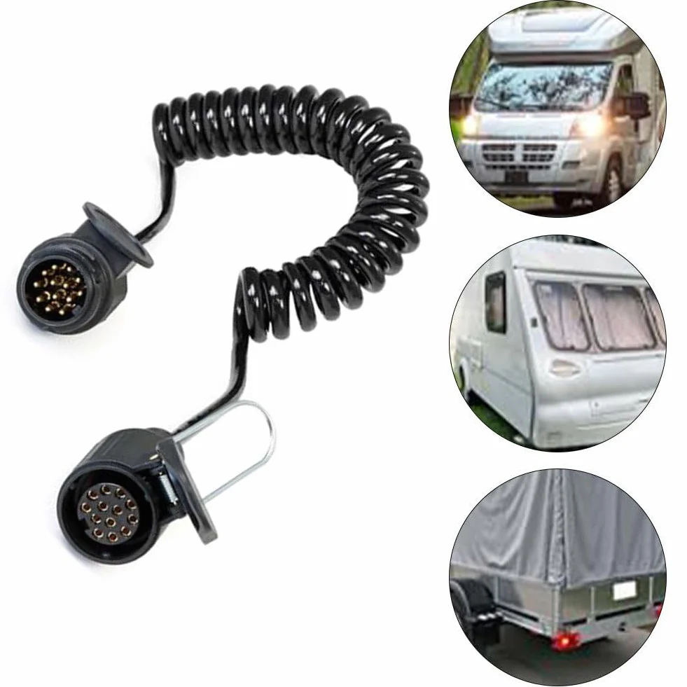 Cable de extensión para remolque Frogetu 13 polos 2M, cable en espiral con conector de remolque de 13 polos a conector de 13 polos, cable para remolque 12V para coche, camión, caravana, autocaravana