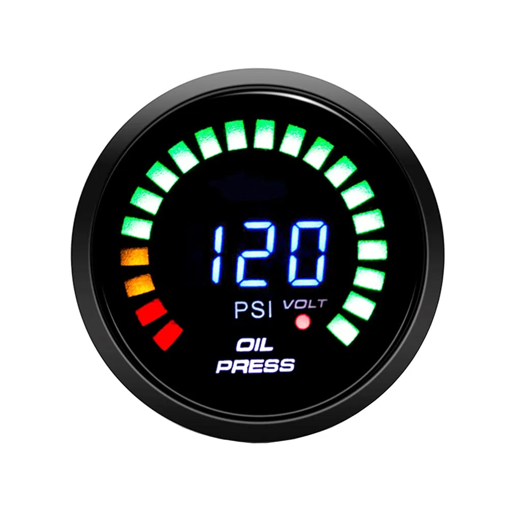 ETOPARS Motor de Coche Auto Digital 2 Pulgadas 52mm Medidor de Presión de Aceite Puntero Kit Refuerzo Pantalla Indicador de luz LED Tinte Humo Len Calibre Carreras