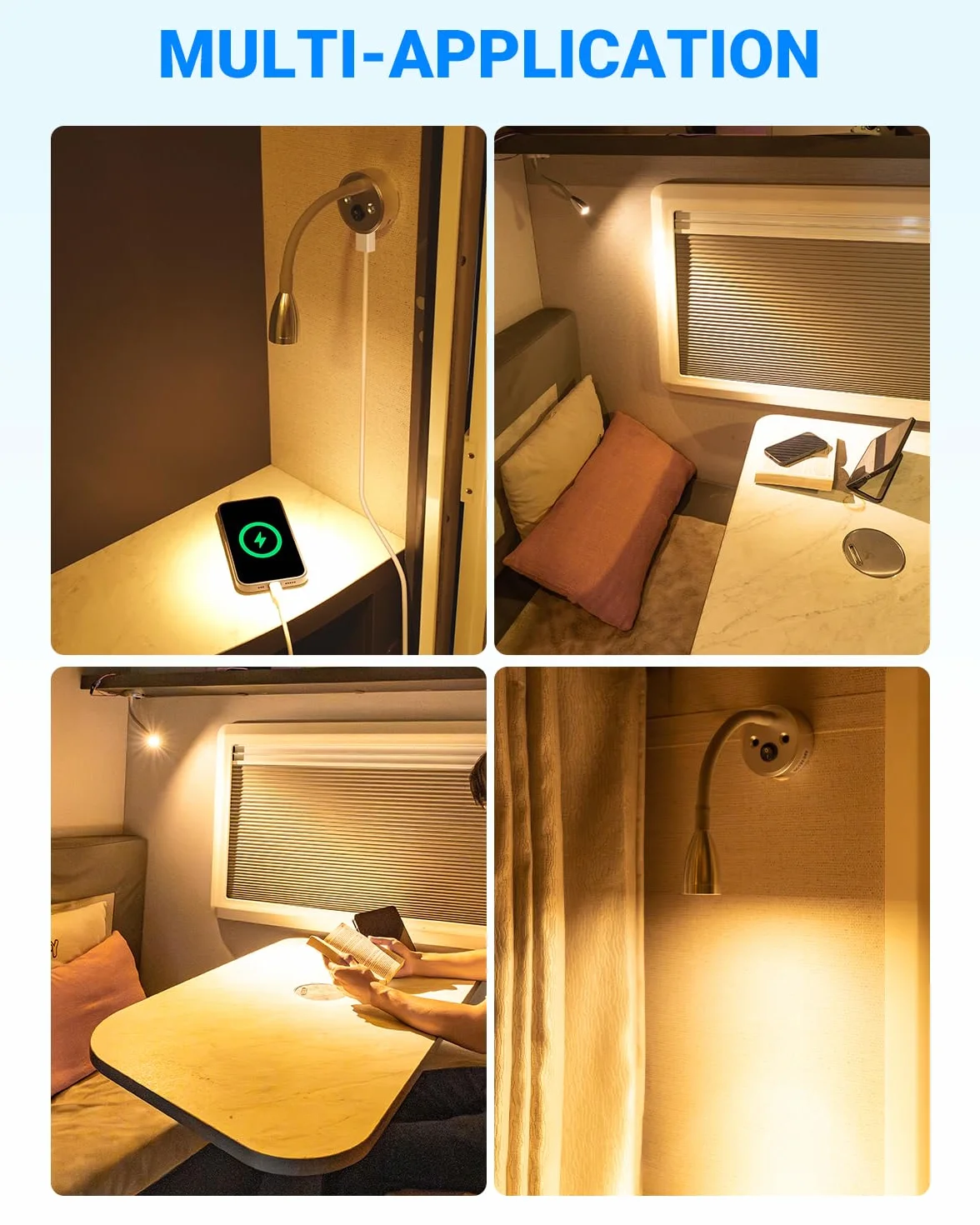 SUPAREE Luces 12V Camper Luz Lectura 12V USB Lampara 12V Camper 3000K Cuello de Cisne con Interruptor para Furgoneta Barco Camión 2Pcs