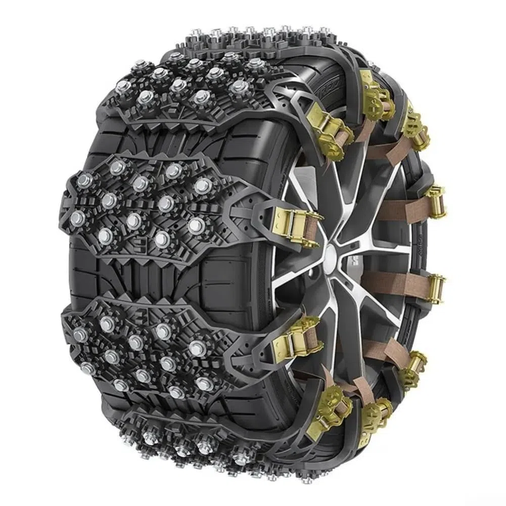 Paquete de 4 cadenas de nieve para neumáticos con pernos de acero y TP-U para barro helado todoterreno, tracción antideslizante resistente para SUV, camión, automóvil (negro)