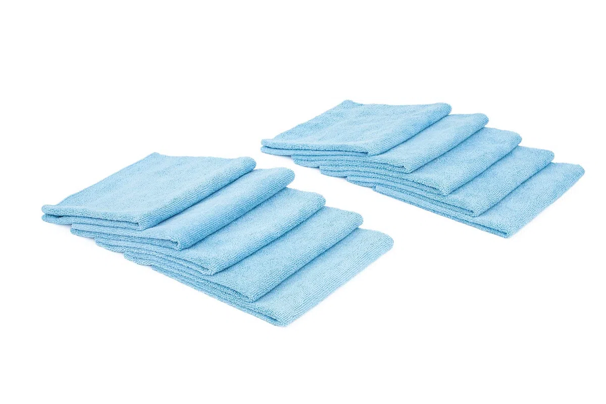 The Rag Company Paquete de 10 Toallas de Rizo de Microfibra sin Bordes 300 de 16 x 16 Pulgadas, Color Azul Claro