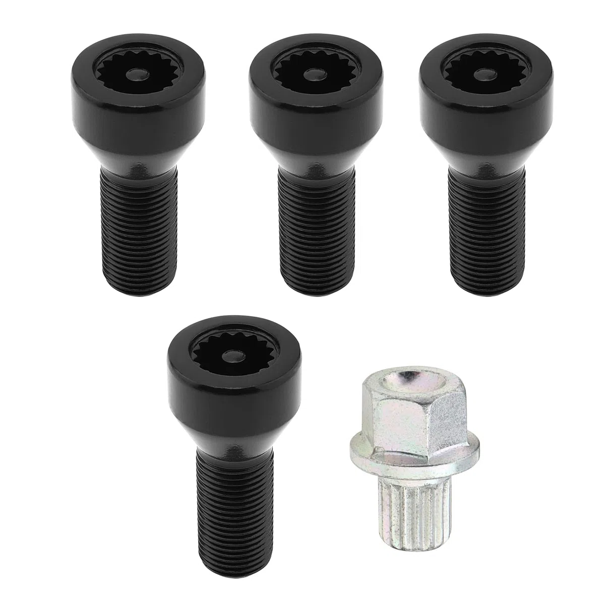 Juego de 5 tuercas de rueda 36136786191 M14 x 1,25 mm para BMW Mini, I3 I8 M2 M4 F80 X2 X4 X6 con llave maestra, cerraduras antirrobo negras de perno de rueda