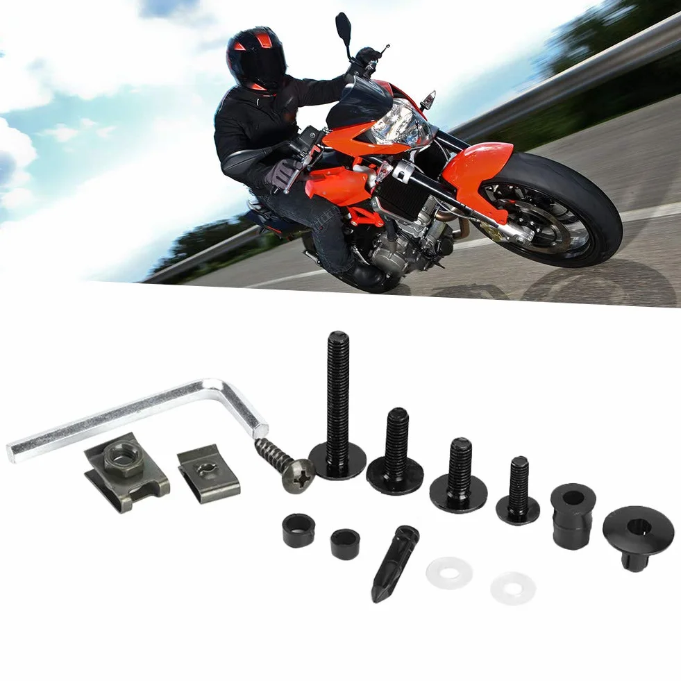 Kit de Pernos de Carenado de Motocicleta Universal de 223 Piezas, Sujetadores de Tornillos de Parabrisas de Motocicleta M5 M6, Kit de Surtido de Tornillos de Arandelas y Tuercas(Black)