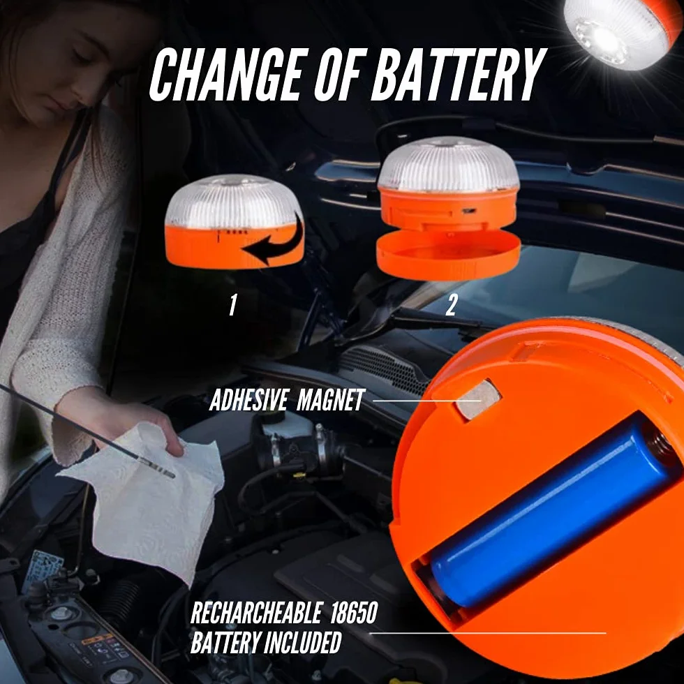 MAGIC SELECT 2X Luz de Emergencia V16 para Señalización en Carretera de Coche y Moto. Luz Amarilla Intermitente y Blanca Fija, Encendido Automático, Base Imantada y Batería Recargable. NO TIENE GPS