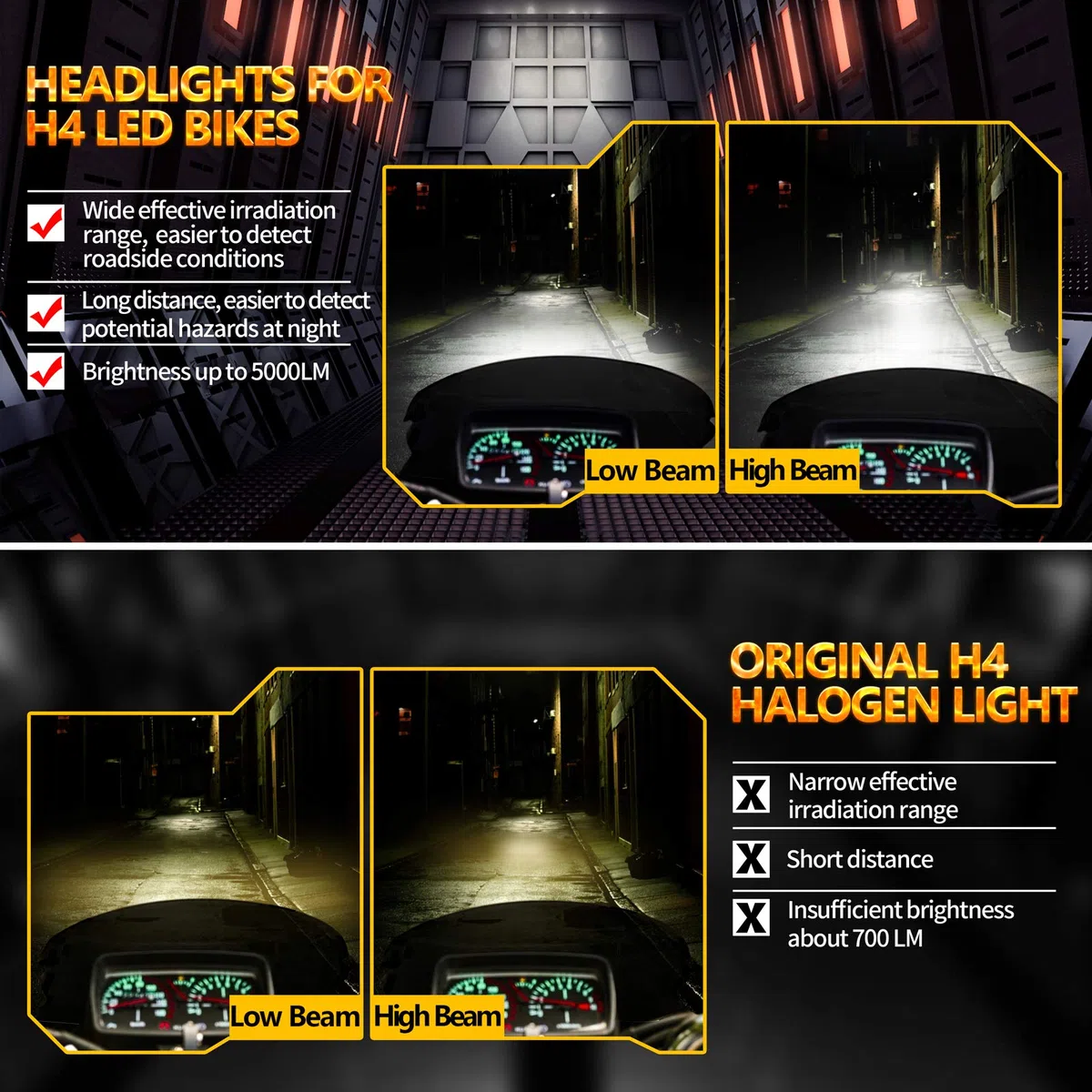 Bombilla H4 LED para moto, sin ventilador, kit de conversión de 25 W, HS1/9003, bombilla de repuesto perfecta para Halógeno H4 6000 K, xenón de luz blanca y 1 unidad