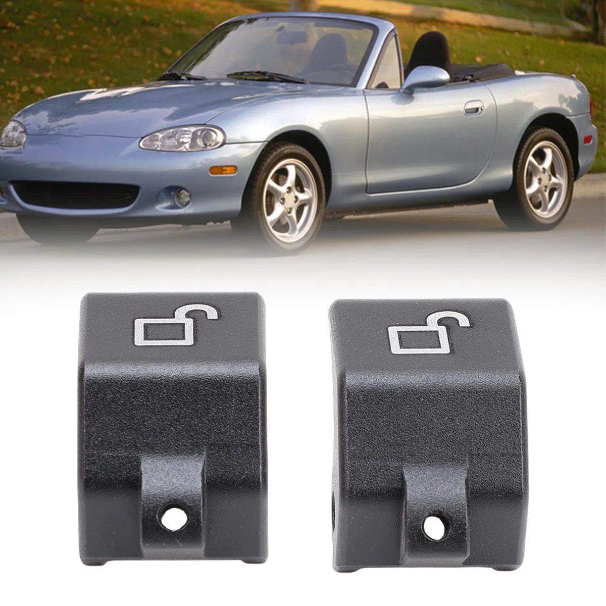 Bewinner Juego de Cerradura de Pestillo de Techo Blando Convertible, Kit de Reconstrucción Fuerte para Miata 1990-2005, Aleación de Aluminio, 2 Cerraduras de Pestillo Negras