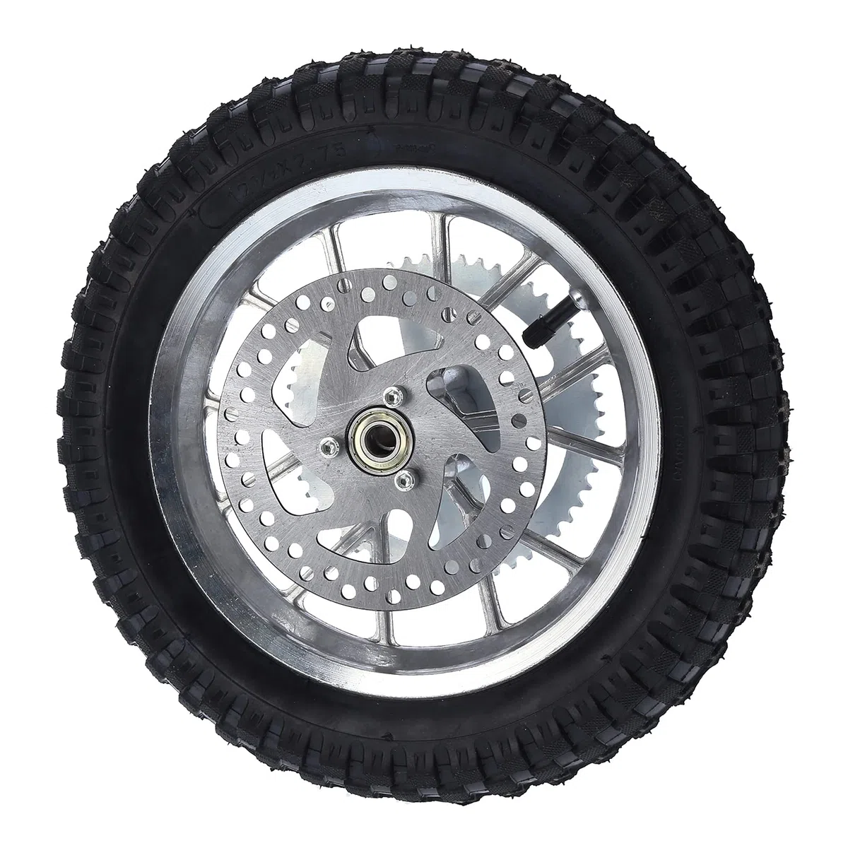 Focket Llanta Trasera de 12,5 X 2,75 Pulgadas con Conjunto de Rodamientos de 0.472 in, Rueda Trasera para Mini Moto de Cross de 47 y 49 de 2 Tiempos, Rotor de Disco de Freno de Neum (A (Plata))