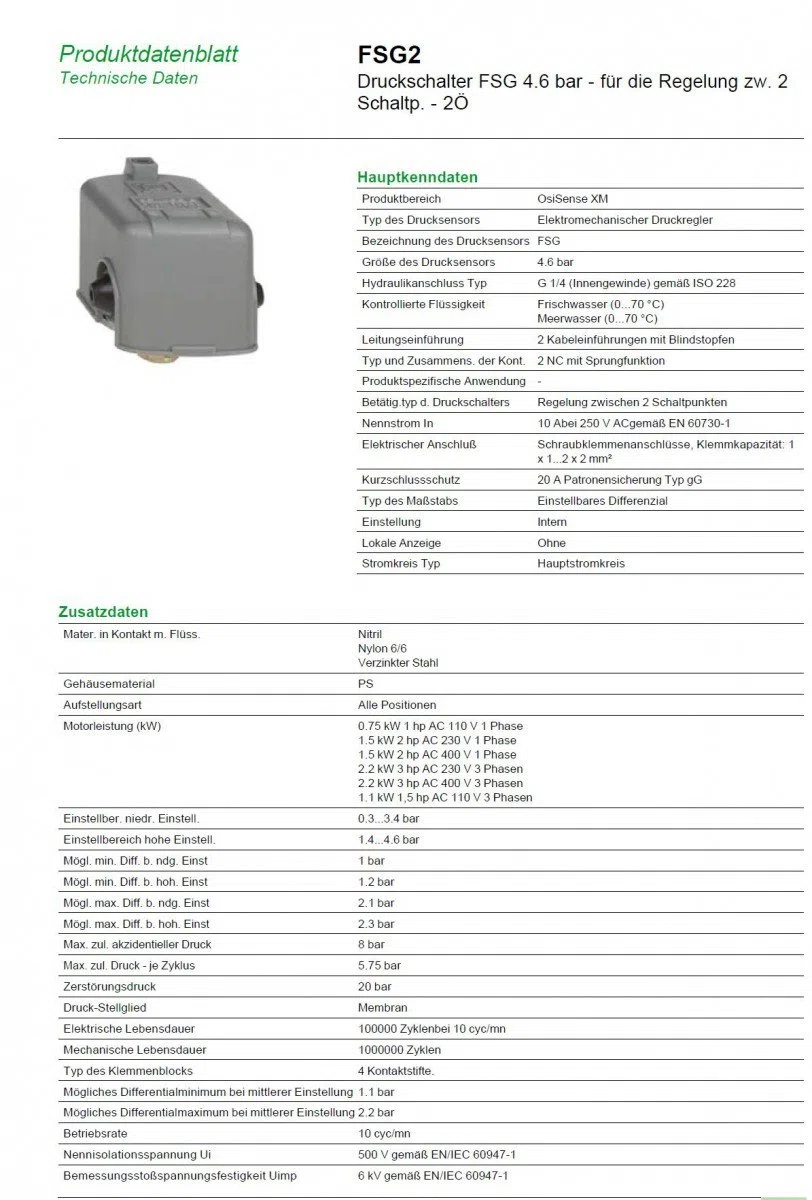 Schneider Electric FSG2 Presostato
